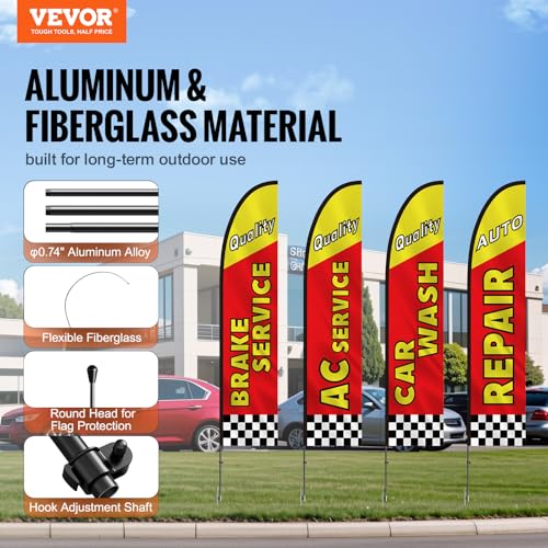 VEVOR Auto Repair Werbung Feder Flagge mit Stange Kit, Werbefahnen für Business Outdoor, inklusive 4 Bannerflaggen, 4 Stangen, 4 Erdspieße, Swooper Flaggen für Unternehmen 16.3FT