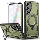 for Samsung Galaxy A35 Case Magnetic with Stand, with Mag-Safe, with Screen Protector, Wireless Charging, Shockproof for Samsung A35 5G Phone Case, Ring Holder Cover, for Samsung A35 Green