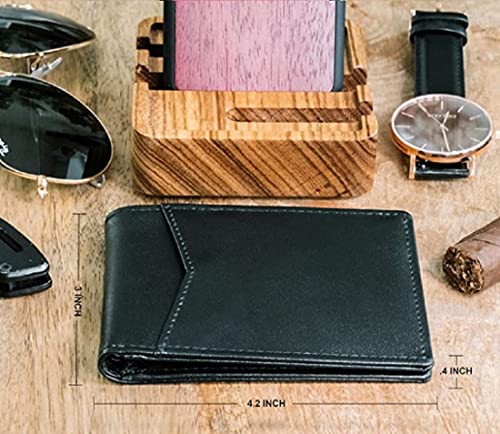 Image of Contacts Men's Genuine Leather Wallet | RFID Blocking Bifold Wallet for Men | Up to 8 Card Slots Including 1 ID Window (Black)