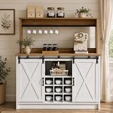 4ever2buy 47' Farmhouse Coffee Bar Cabinet with Storage Hutch, White