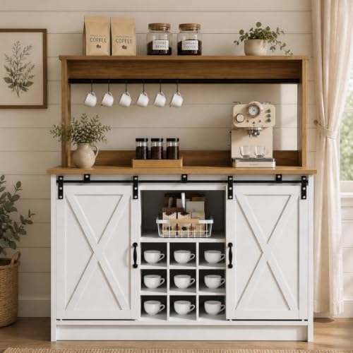 4ever2buy Farmhouse Coffee Bar with Hutch