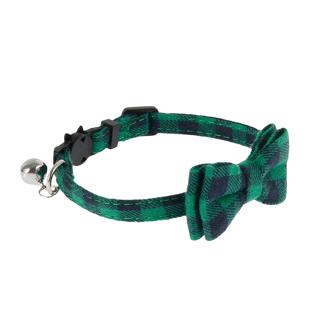 78Henstridge Cat Collar with Bell and Bow Tie Cute Cat Collars Quick Release Adjustable and Comfortable Dog Collar 11.8 * 0.47 Inch (Green)