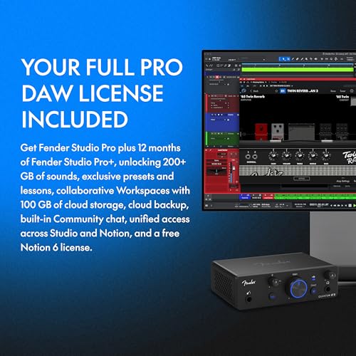 Image of Fender Quantum Creator Bundle | Home Recording Kit with Quantum LT 2 USB-C Interface, M7 Condenser Microphone, HD7 Headphones, XLR Cable, Mic Stand, Fender Studio Pro, Beginner Studio Bundle | Includes Quantum Lt 2 USB-C Interface, M7 Condenser Mic, HD7 Headphones, Xlr Cable, Desktop Mic Stand, Fender Studio Pro