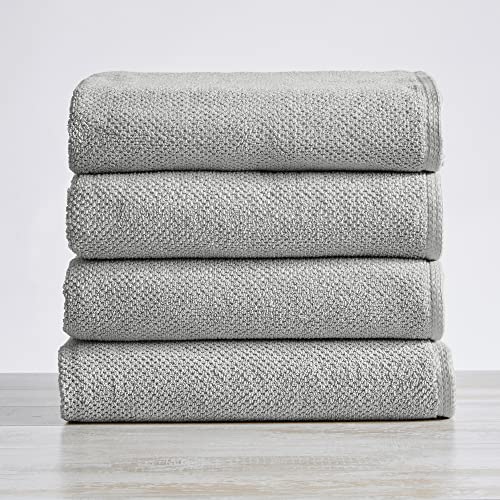 100% Cotton Quick-Dry Bath Towel Set (30 X 52 Inches) Highly Absorbent, Textured Popcorn Weave Bath Towels. Acacia Collection (Set Of 4, Light Grey) #TOP2
