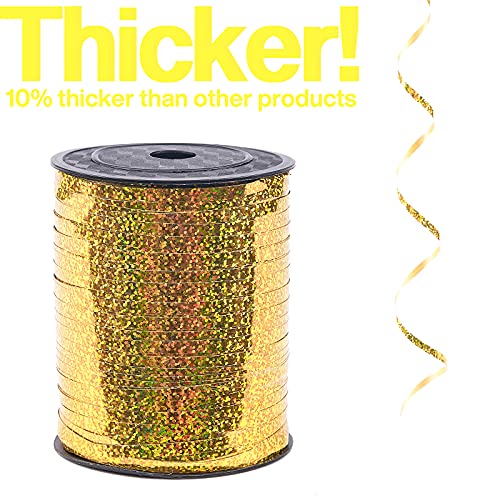 PartyWoo Gold Ribbon, 500 Yard Curling Crafts, Iridescent Crimped, Metallic Shiny Gift Wrapping, Ribbon for Balloon String, Florist Flower,Christmas(1 Roll)