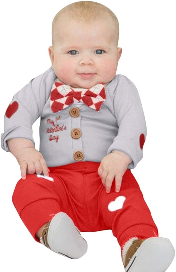 Amazon Co Jp プタス Putars 子供服 バレンタインの幼児赤ちゃんちょう結びロンパーストップス レタージェントルマンジャンプスーツ パンツセット 3 ヶ月 24 ヶ月 18 24 ヶ月 服 ファッション小物