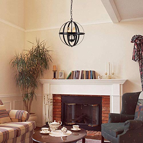 Black Farmhouse Chandelier 4 Light Industrial Rustic Chandelier Dining Room Lighting Fixtures Hanging Globe Orb Pendant Light Fixture For Kitchen Island Bedroom #TOP6