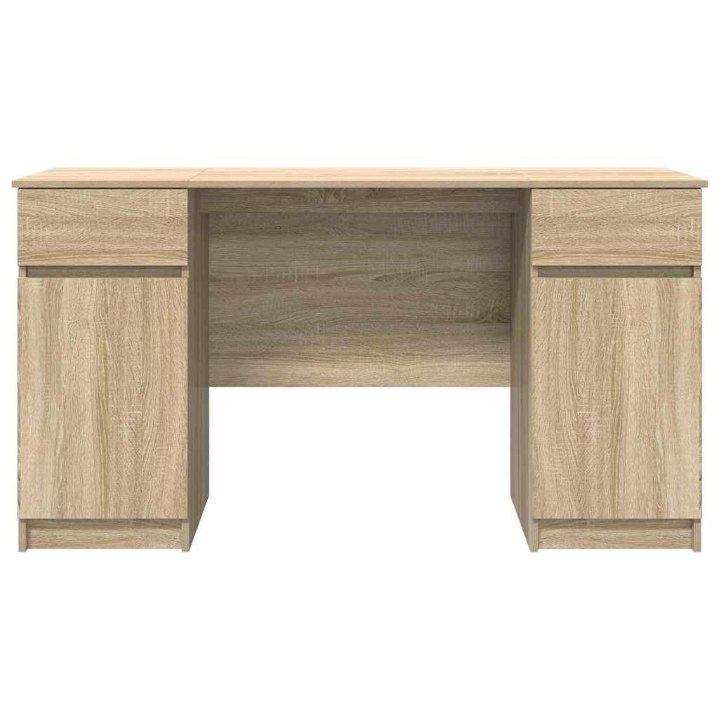 Scrivania rovere sonoma in legno ingegnerizzato 140 x 49 x 76 cm con 2 cassetti e ripiano, postazione lavoro e studio per computer PC gaming, mobile ufficio salvaspazio per smartworking casa