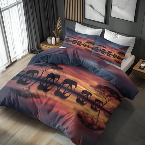 Generisch Bettwäsche Afrika Elefant 2tlg, Deckenbezug 135x200, 1...