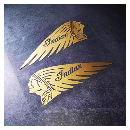 2PCS Motorcycle Stickers Indian Badge Moto Fuel Tank Left Right Side Logo Racing Helmet Decals Decor Auto Accessories PVC(Gold,20x7cm)