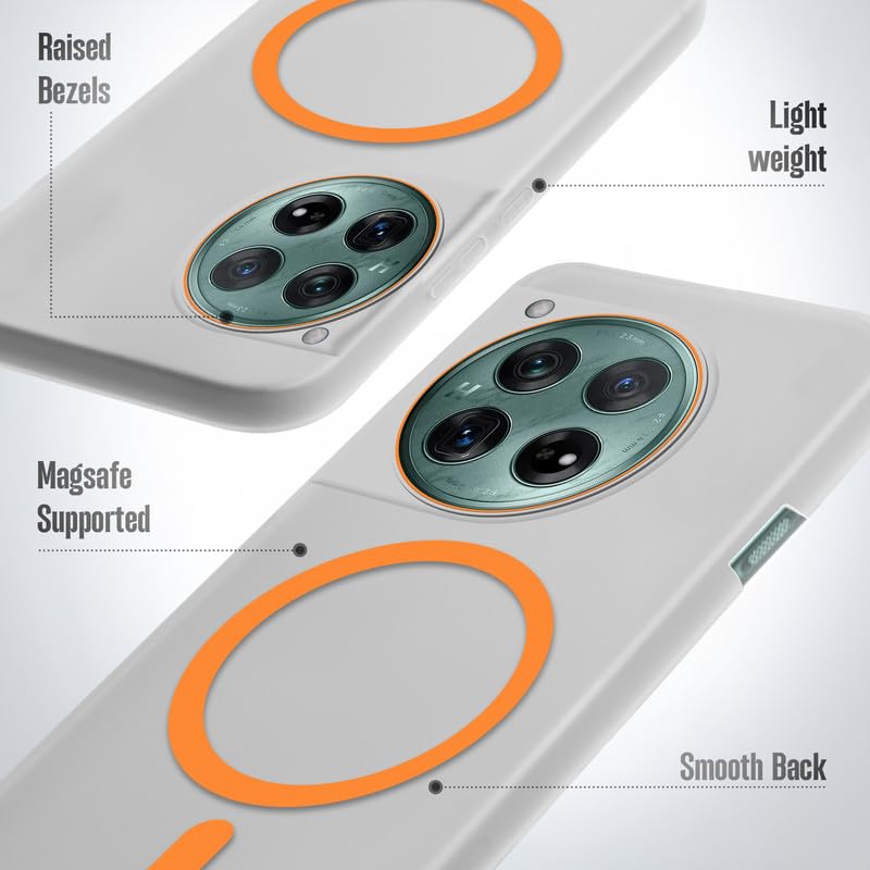 Image of Mr. Case Back Cover for OnePlus 12 5G Elegant Frosted White Translucent Back Only Compatible with Wireless Magnetic Accessories | Anti-Scratch Shockproof Phone Case - Orange