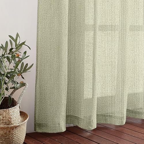 Image of Amazon Basics - Linen Textured Sheer Door Curtains | Light Filtering | 5 Feet | Set of 2 | Plain Design | for Living Room, Bedroom & Balcony | 150cm x 115cm, Color - Cream