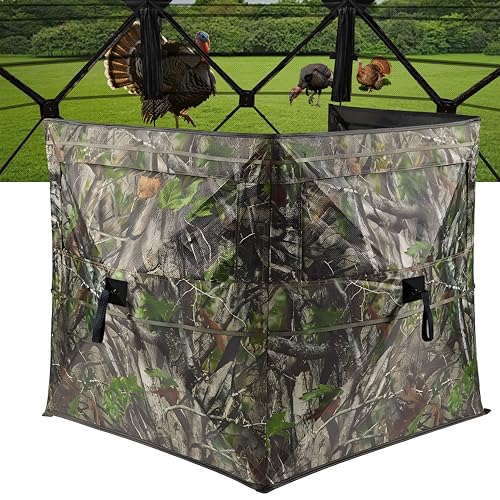 Hunt Quiet Hunting Blind for Turkey, 3-Panel See-Through Turkey Blind, Full 360° Visibility Pop Up Ground Blind(Next CAMO G2 Green)