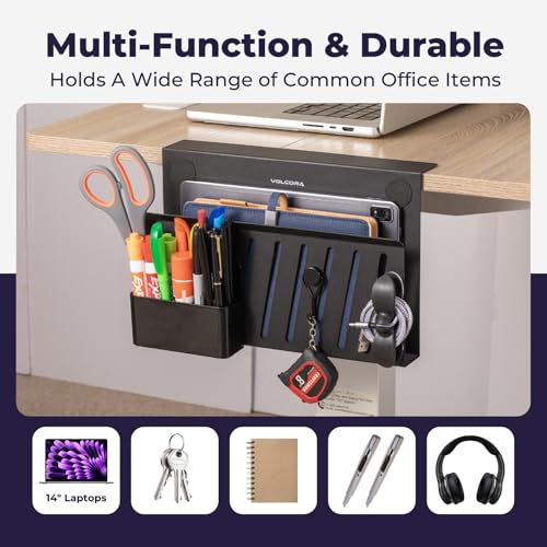 Volcora Armazenamento lateral de mesa, suporte para laptop sob a mesa, organizador de mesa sem furad