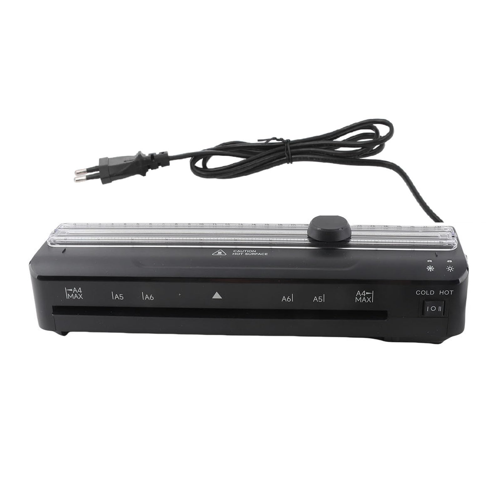 Kompaktowy laminator A4 z obcinaczem skali i kwarcowym drutem grzejnym do zdjęć i dokumentów, prędkość 320 mm na minutę, szerokość wejścia 230 mm, wtyczka EU AC 220–240 V,