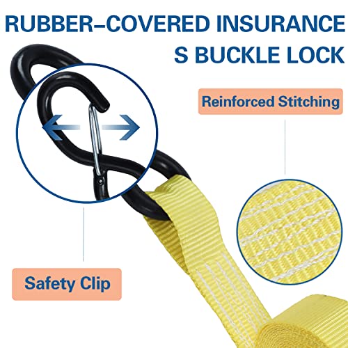  Ratchet Tie Down Straps Polyester Fiber Belt With Safety S Hook Max Break Strength 2640 Lbs 1 Inch By 15 Feet For Transporting Cargo Appliances Motorcycle Bike Kayak Boat (Yellow) #TOP1