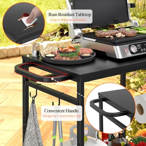 Image of 2-Tier Outdoor Grill Table with Wheels, Movable Cooking Food Prep Table for Outside BBQ Gathering, with 23.62 inch Lx 15.75 inch W Rust-resistant Tabletop, Griddle Stand for Patio & Backyard & Tools Room
