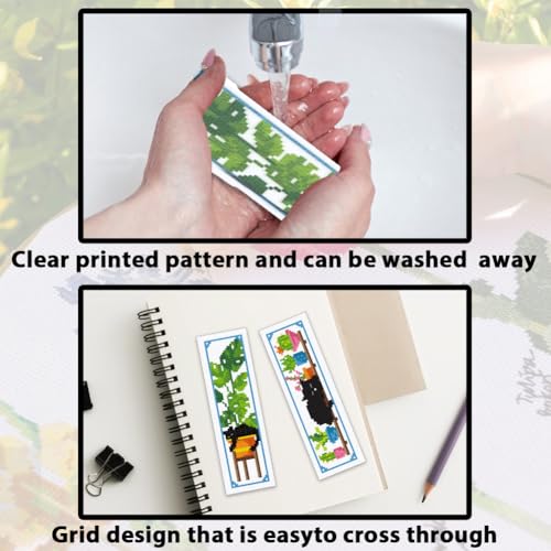 Image of ACRNIGHEET 6PCS Cross Stitch Bookmark Kits Cute Cat and Plants Pattern Stamped Cross Stitch Kits for Beginners Adults DIY Stamped Embroidery Bookmarks with Instructions Hand Embroidery Craft Gift 11CT