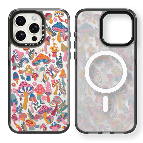 Rosarnnah for iPhone 14 Pro Max Case Aesthetic Black, Mushroom Jungle