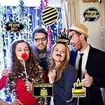 Black and Gold Photo Booth Props (35 Count) for Kids Adults Birthday Party - Funny Chic Selfie Props With Bamboo Sticks & Stickers - Image 4
