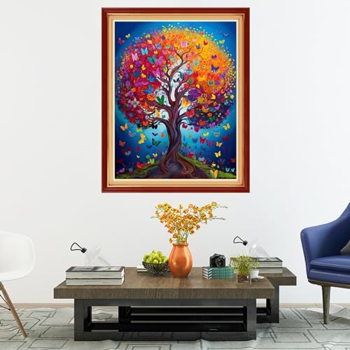 Image of Dooxvey Cross Stitch Kits for Adults Stamped Full Range of Embroidery Starter Kits for Beginners 11CT Printed Cross Stitch Patterns Needlepoint Kits Stamped Crossstitch-Colorful Tree 16x20 inch