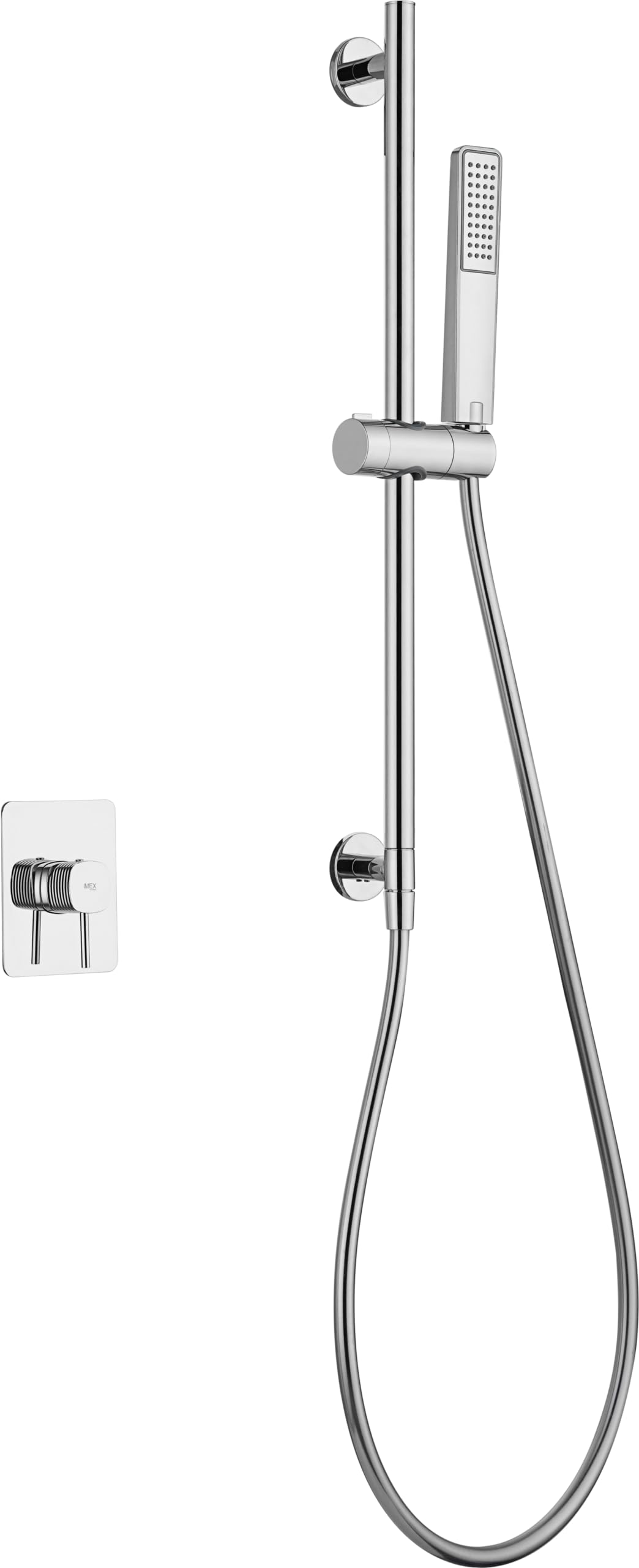 IMEX - Set de Ducha Pared con Alcachofa y Grifo Monomando Cromada | Barra de Acero Inoxidable S.304 Redonda con Soporte para Alcachofa de Ducha Ajustable | Grifería en Latón (SIN ROCIADOR)