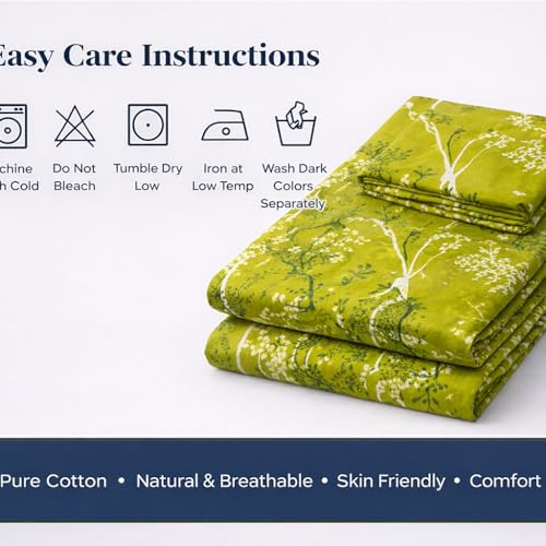 Image of Bedsheet for King Bed Include Pillow Covers | Green Forest Escape Premium Bedding | Pure Cotton 144 Thread Count|108x108 inch - Green Forest Escape