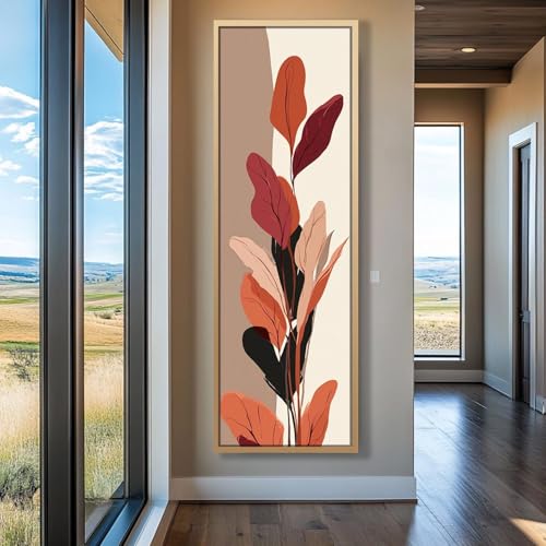 Tableau abstrait de feuilles sur toile vertical sans cadre 55x165 cm - 2
