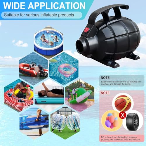 LA FEIER 600W Electric Air Pump for Inflatable Gymnastics Mat, 110-120V AC Mattress Quick Fill Inflator Deflator, Portable for Pool Floats/Air Bed/Gym, 4 Nozzles
