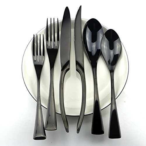 Uniturcky Stainless Steel Mirror Polished Black Flatware Set, Steak