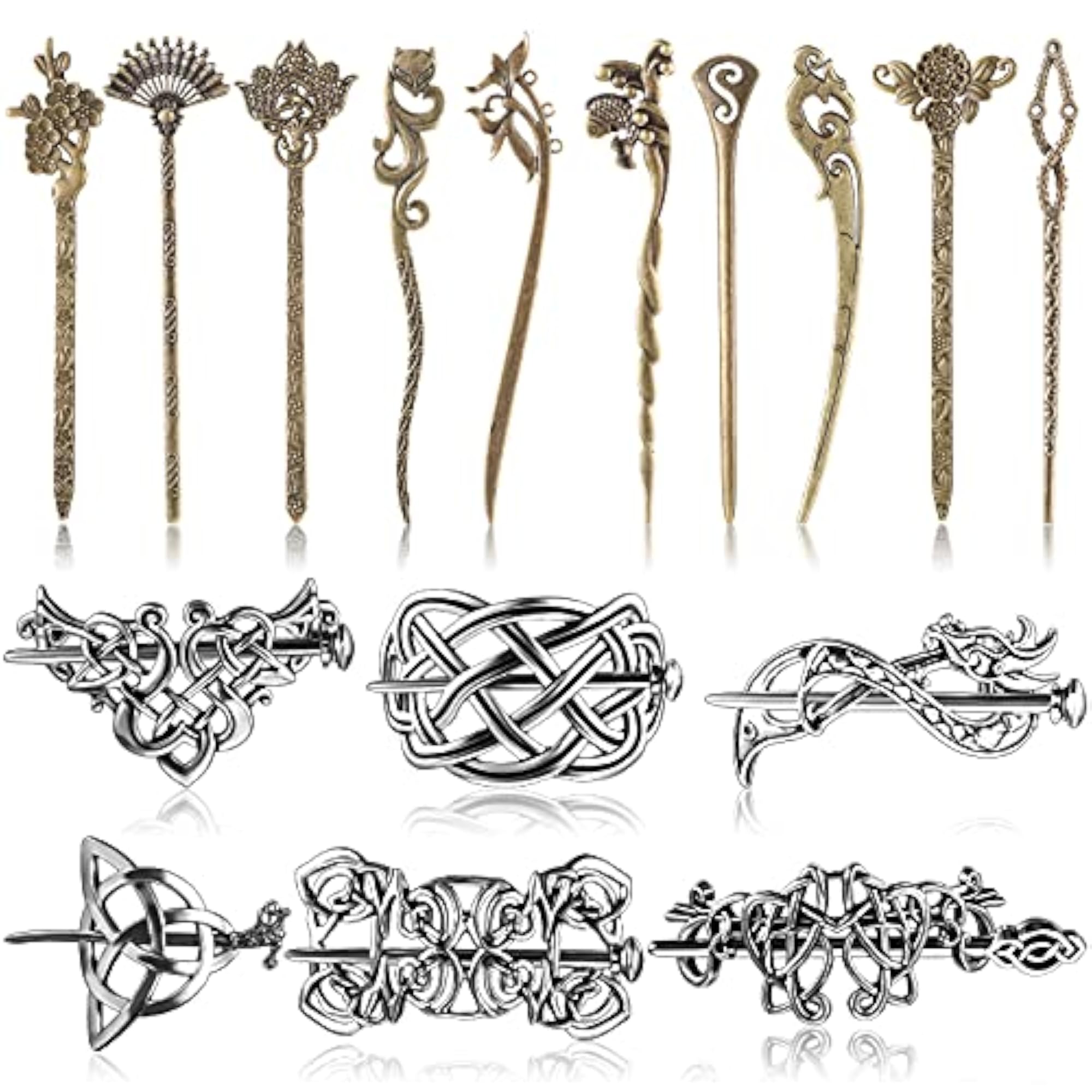 16 Pieces Vintage Silver Celtic Hair Sticks