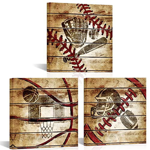 Tiuauit 3 Pieces Sports Canvas Wall Art Rustic Soccer Football Baseball Basketball On Vintage Wood Background Art Prints For Kids Boy Room Decoration Framed Baby Gifts 12X12 Set Of 3 #TOP10