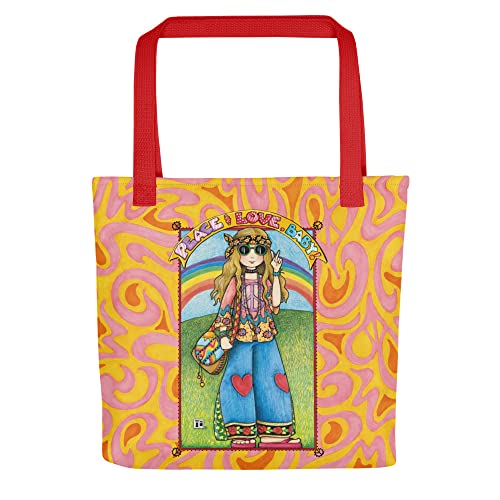 Mary Engelbreit Tote Bag Hippie Chick Womens Art Tote Cute & Vintage Inspired Design Reusable Shoulder Bag for Shopping Books & Everyday Carry Gift for Women