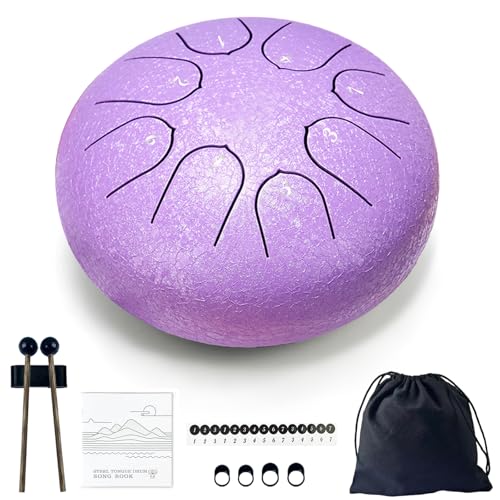 TUOKING Steel Tongue Drum 6 Inch 8 Notes D Major Rain Drum with Carry Bag Hand pan Drum Mallet and Music Book - Perfect Zen Meditation Instrument Gift for Beginners & Adults(Purple)