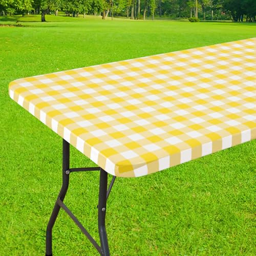 Smiry 5 Foot Picnic Table Cloth, Flannel Backed Fitted Vinyl tablecloths