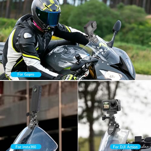 Image of Motorcycle Windshield Camera Mount for Insta360 X6 X5 X4,for Gopro Hero | All CNC Aluminum ,Quick Release, Motorbike Windscreen Clamp Mount with 1 /4 inch Adapter for DJI Action 6 /5 /4 /3,OSMO 360 Ace Pro 2