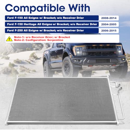 Image of Air Conditioning A /C Condenser Compatible with Ford F-150 Heritage F-250# 4678, 7014678, FO3030144, 6L3Z19712BA, 6L3Z19712BB