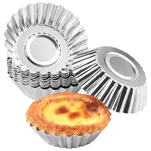 FORYNXHWIN 30 Pcs Egg Tart Molds, Aluminum Cake Muffin Moulds 7cm, Non-Stick Cup Cake Moulds, Heat-Resistant Pudding Moulds, Resuable Baking Cookie Moulds, Kitchen Baking Tools