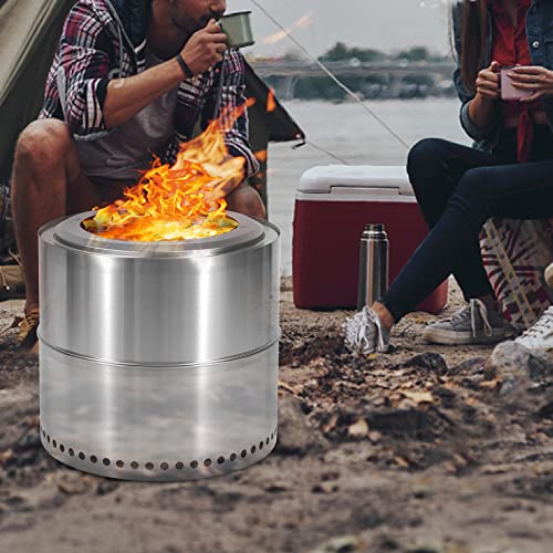Lineslife 17.7'' Smokeless Fire Pit, Portable Stainless Steel Outdoor Firepit Stove, Wood Burning Fireplaces Outside With Carry Bag For Patio Backyard Camping, Silver #TOP7