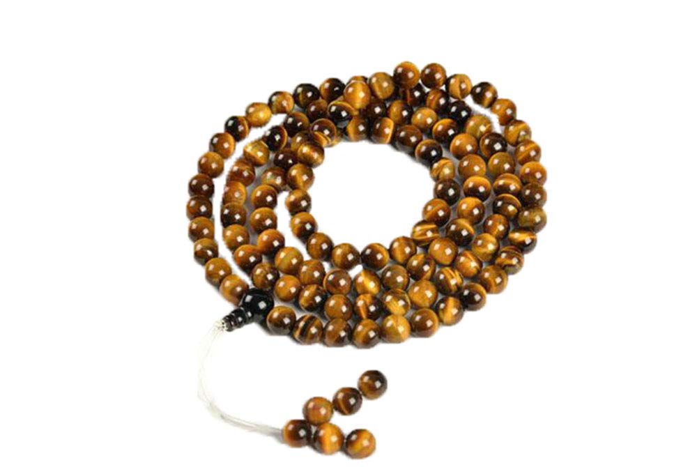 Gioielli con ciondoli 108 Buddista Tibetano Mala Occhio di Tigre Naturale Gemma Pietra Perlina Collana a Doppio Uso Bracciale Avvolto in Legno per