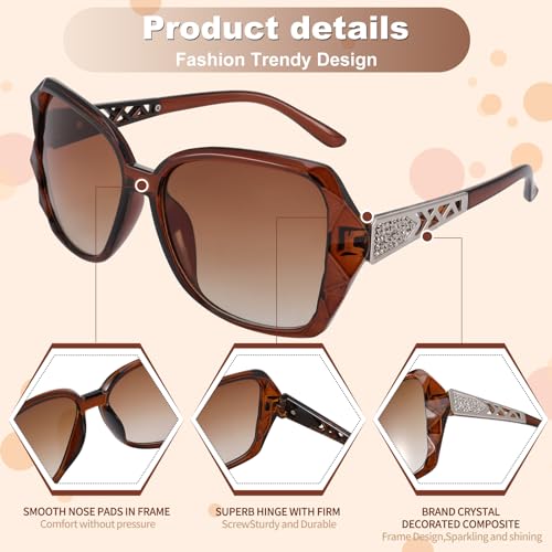 4 Pcs Women Large Sunglasses UV 400 Glasses Oversized Classic Trend Ladies Sunglasses with Shiny Large Frame4