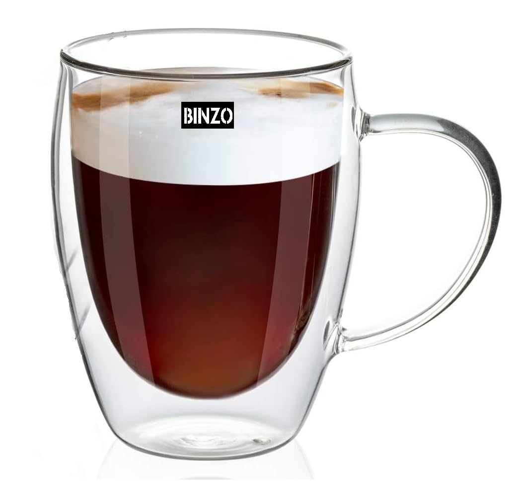 BINZO Glass Cups - Set of 6 for Coffee & Tea -7