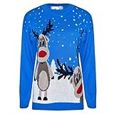 Fashion Essentials-Womens Unisex Rudolph Print 3D Nose Pom Pom Christmas Jumper