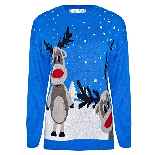 Fashion Essentials-Womens Unisex Rudolph Print 3D Nose Pom Pom Christmas Jumper