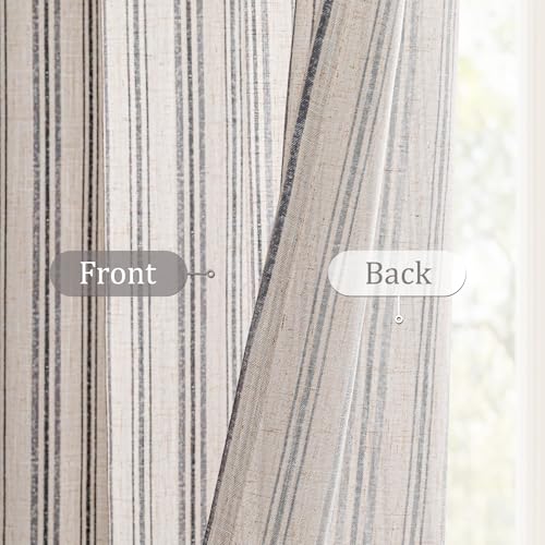 Image of MYSKY HOME Striped Curtains 63 Inches Long 63 Inches Long Linen Blended Black Ticking Stripe Pinstripe Curtains for Bedroom Patterned Light Filtering Drapes, Grommet, 2 Panels, 52 inch Wide