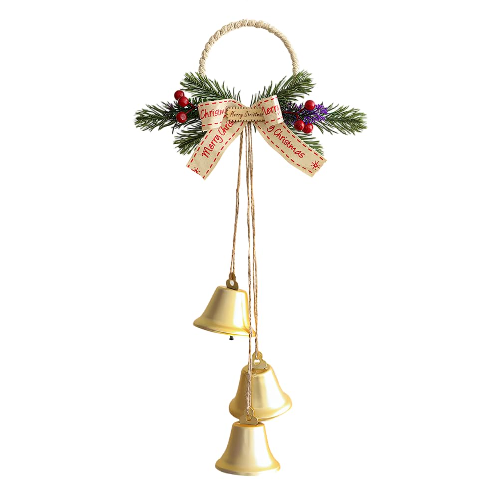 Mioyoow Gold Christmas Bells Decorations, Handmade Cow Bells With Rope Decorative Hanging Vintage Antique Crafts For Tree Doors Walls Window Fireplaces Decorations