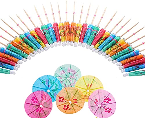 50Pcs Cocktail Parapluies,Parapluies de Cocktail,Papier Cocktail Parapluies Mini Parasols Boisson, Fruit et Desserts Accessoires Decoratifs,Cocktail Décorations (Multicolore 10 cm)