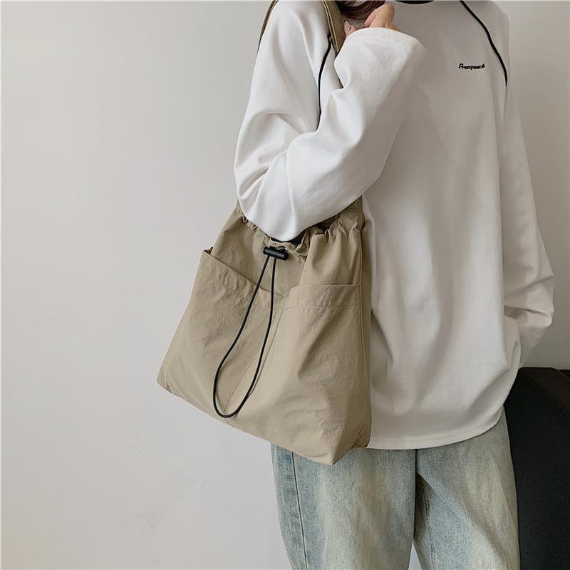 Image of GRINKO Carryall Tote Bag for Women Crossbody Bags Casual Lightweight Shoulder Bag Nylon Hobo Handbags Beige