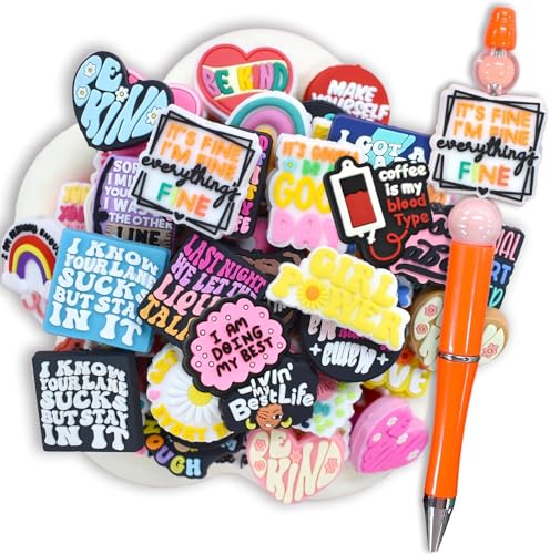 XHAOYEAHX 70PCS Inspirational Focal Beads for Pens Silicone Focal Beads for DIY Beadable Pen Keychain Bracelet Lanyard Making