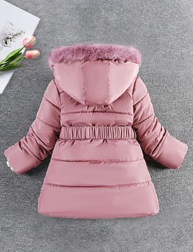 Happy Cherry Girls Fleece Lined Jacket Puffer Jacket Fur Collar Hooded Long Down Jacket Kids Windproof Coat Outerwear 20243